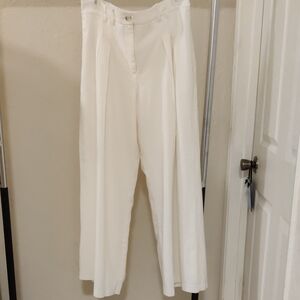 NWOT Nine West White Wide-Leg Linen Pants Lined Elastic Back Waist Size L